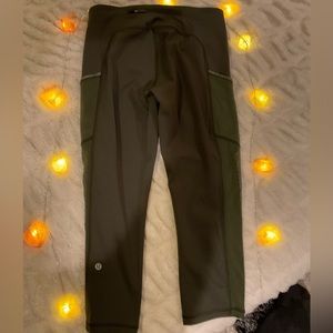 Lululemon crop legging side pockets with mesh olive size 8